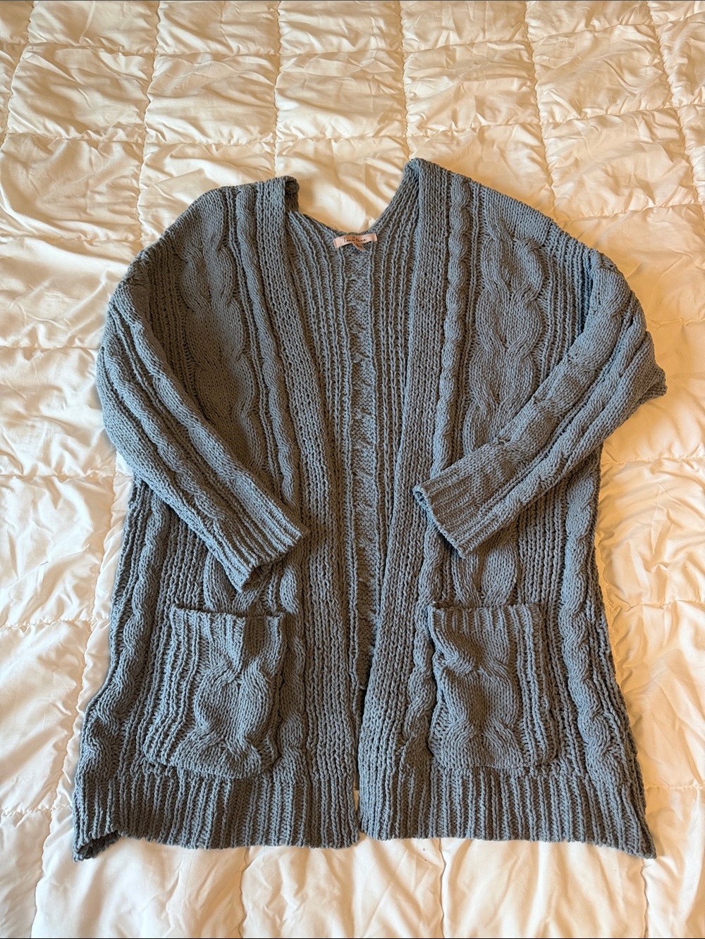 Love Tree Blue-Gray Cable Knit Open Cardigan-New